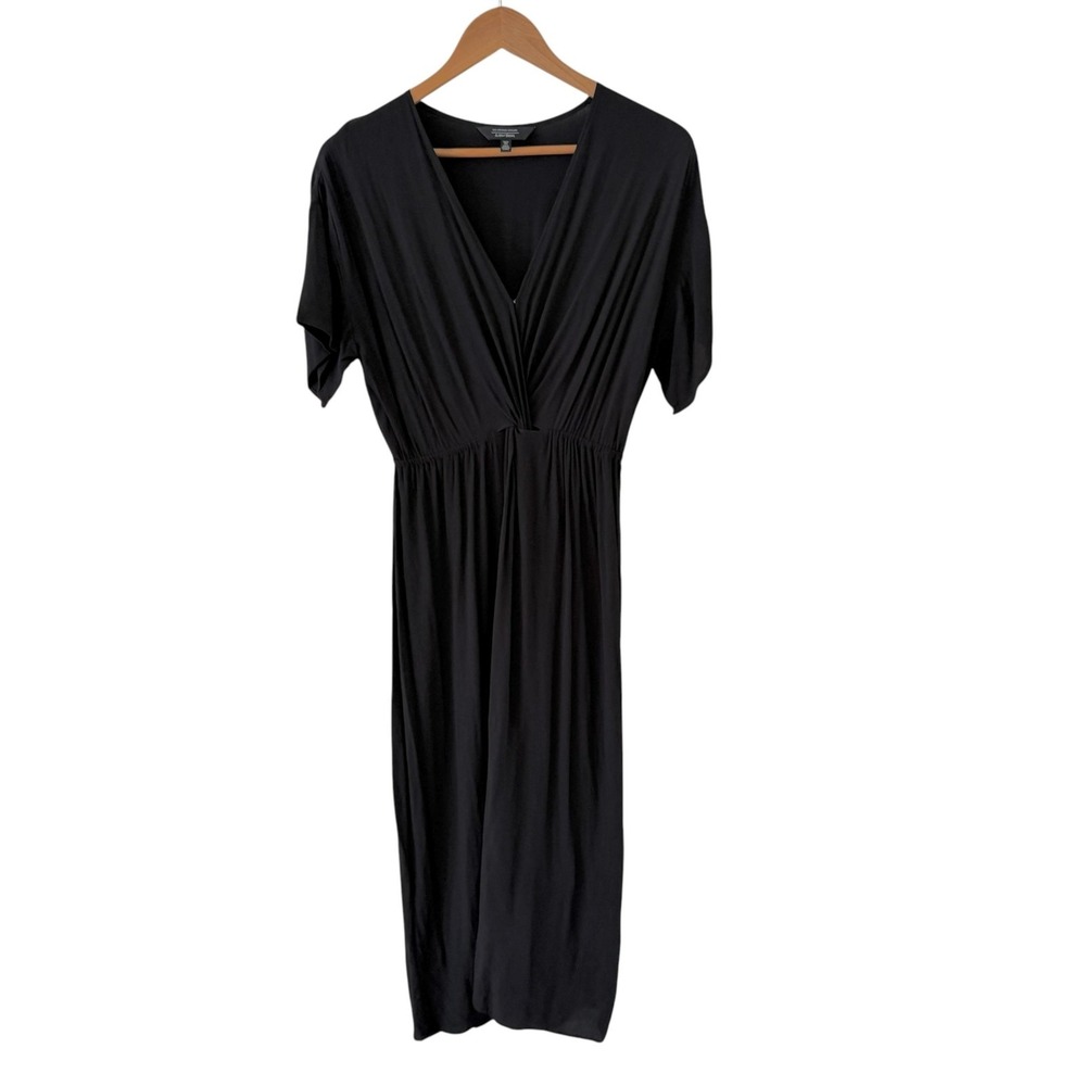 & Other Stories Black Midi Dress Womens 6 V Neck Capsule Minimalist Neutral